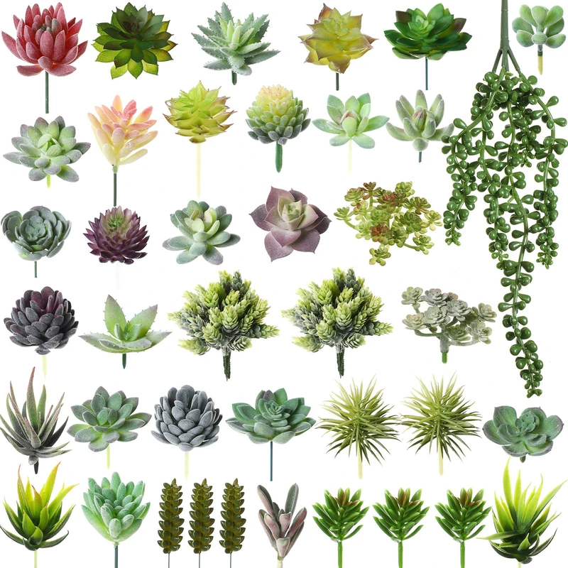 Yunsailing 40 Pieces Artificial Succulent Plants Faux Succulents Realistic Fake Succulents Unpotted Mini Succulents for DIY Garden Home Office Indoor Decor (Cute)