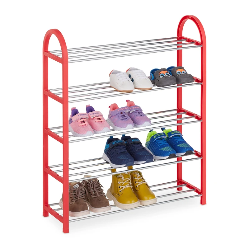 Relaxdays Kids Shoe Rack, 15 Pairs, up to Children's Size 11.5 UK, Space-Saving, Lightweight, Footwear Storage, Red, 71 x 57.5 x 18.5 cm - Image 1
