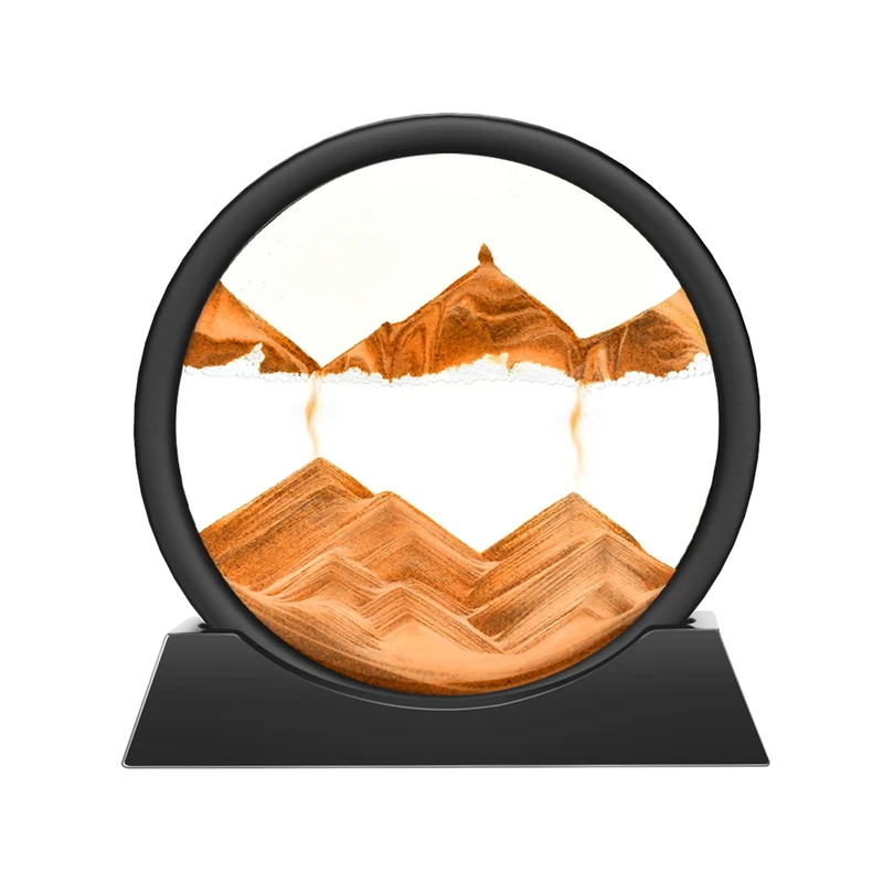 Wai Danie Moving Sand Art Picture 3D Hourglass Deep Sea Sandscape Liquid Motion Display Painting Flowing Sand Frame Relaxing Desktop Home Office Work Decor(Gold, 7")