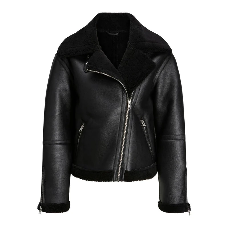 JACK & JONES Women's Jxlee Aviator Faux Shearling JKT OTW Sn Jacket, black, XS
