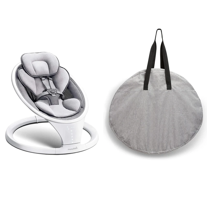 Munchkin Bluetooth Enabled Lightweight Baby Swing with Travel Carrying Case. Portable Rocker with Natural Sway in 5 Ranges of Motion, Includes Remote Control. Suitable from Birth/Newborn