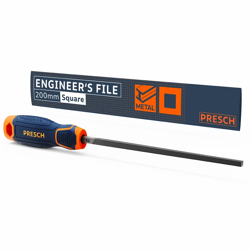 Presch Workshop File Square 200mm - High-Quality Square File for Filing Right-Angled workpieces Made of Metal, Wood or Plastic - High-Quality Metal File