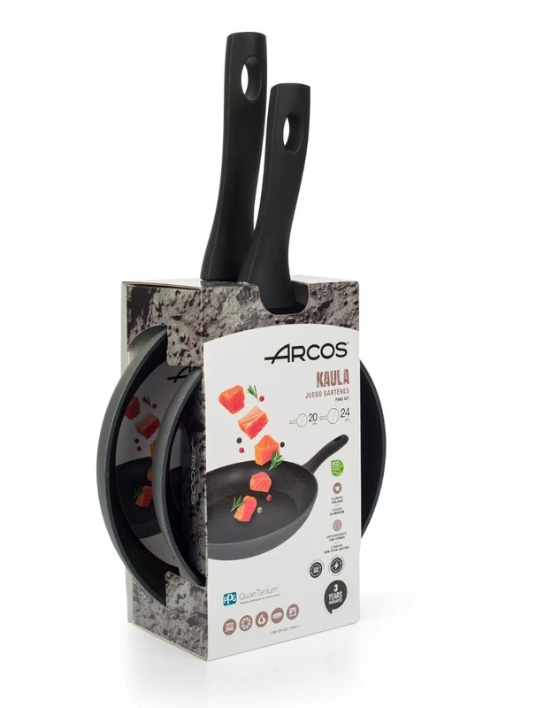 Arcos Kaula Series | Pan Set 20 and 24 cm | Forged Aluminium | QuanTanium Coating | Suitable for Any Kitchen | Cold Handle | Energy Saving System | Dishwasher Safe | Colour Black