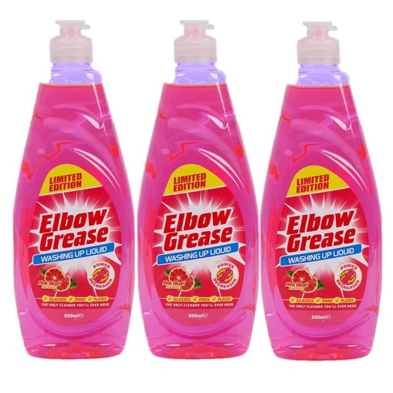 3 x 600ml Elbow Grease Washing Up Liquid Pink Blush Limited Edition