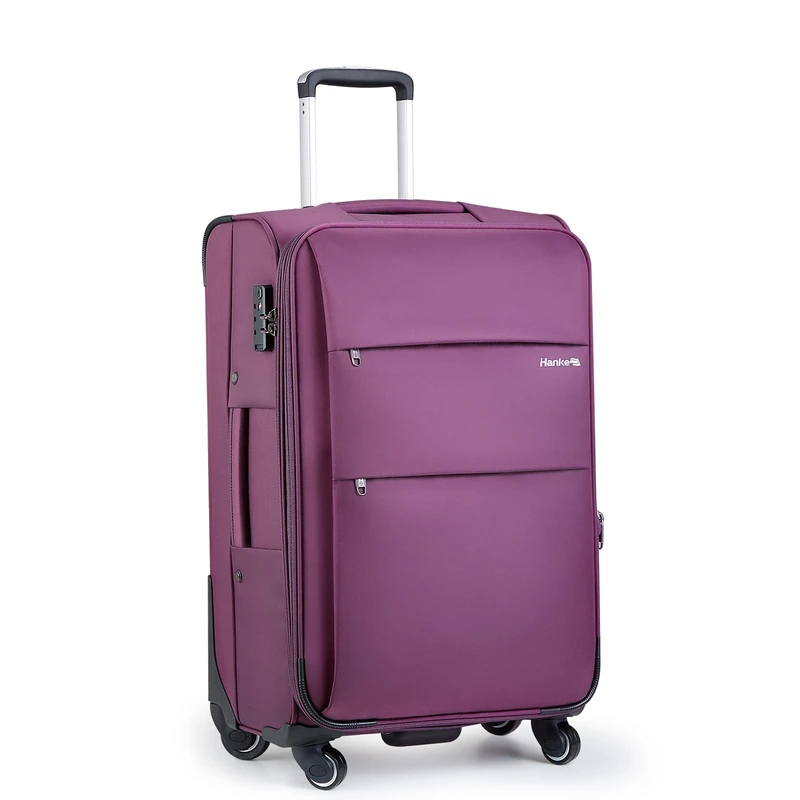 Hanke Softside Expandable 20 Inch Cabin Suitcase Hand Luggage with Spinner Wheels, Lightweight Upright Cabin Bag Suitcase with TSA Lock,Rolling Travel Luggage for Woman Man(Purple)