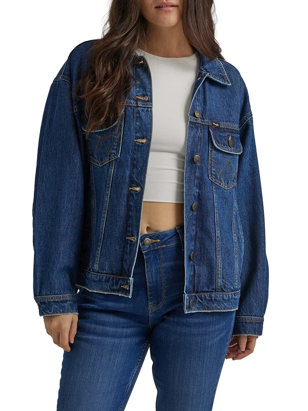 Wrangler Women's Relaxed Fit Girlfriend Denim Jacket, Daffodil, XXL