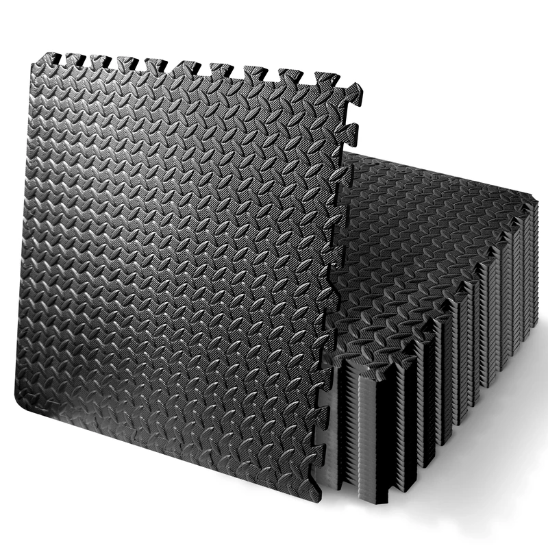 SQUATZ Thick Puzzle Exercise Mat, 25 Pcs EVA Foam Interlocking Tiles Protective Flooring for Gym Equipment and Cushion for Workouts, Durable Non-Skid Texture, Easy to Assemble, Black