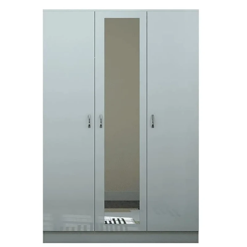 FWStyle 3 Door Mirrored & Modern Wardrobe Grey High Gloss Bedroom Furniture & Storage Solutions
