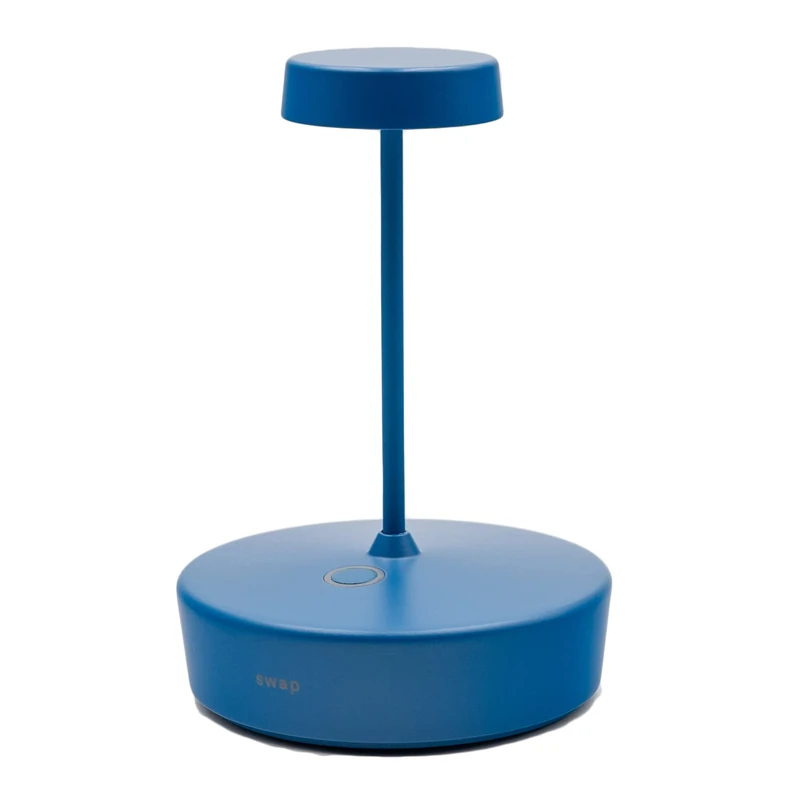 Zafferano, Swap Mini Lamp, Rechargeable Cordless Table Lamp with Touch Controls, Suitable for Interior and Outdoor, Dimmer, 2700 K, Height 14.8 cm, Capri Blue Colour