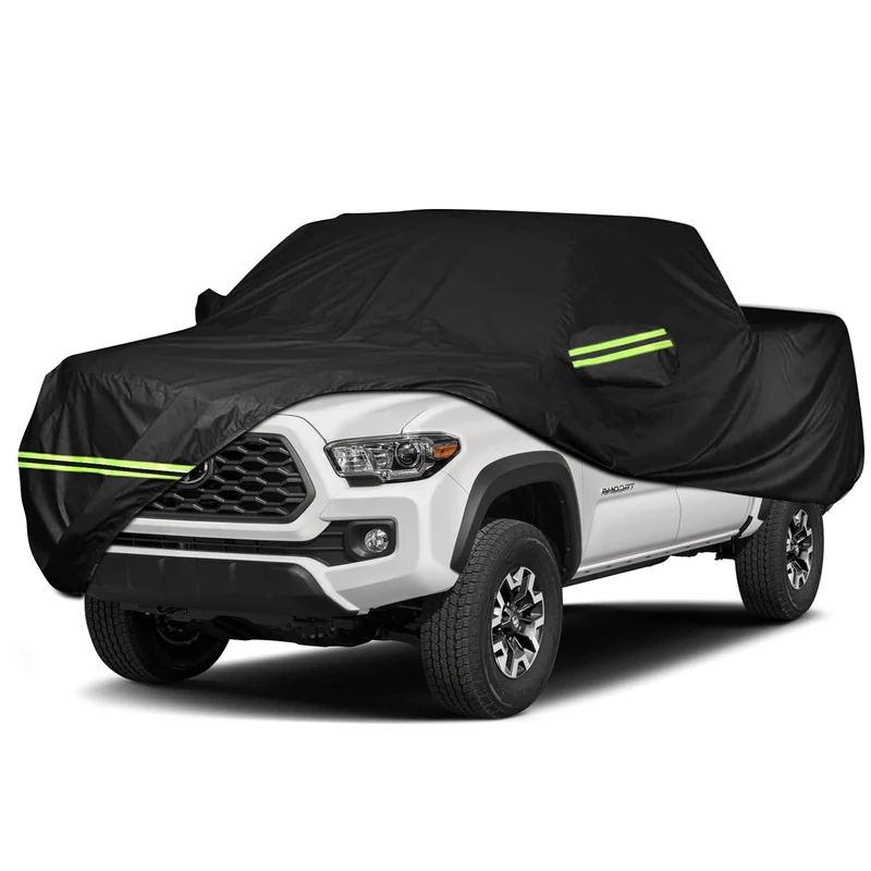 ULROLIT 6 Layer Waterproof Car Cover for Toyo-ta Tacoma Double Cab 5ft Bed Truck Cover Accessories, All Weather 210T Windproof Car Covers with Door Zipper Up to 232” L, for Sun Rain UV Protection