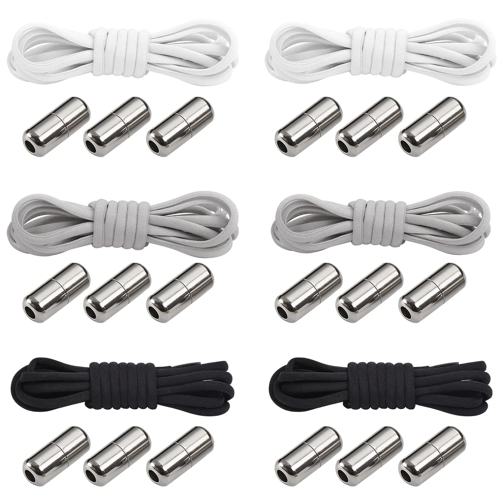 Flintronic 6 Pairs Elastic No-Tie Laces, 100 cm Polyester Replacement Laces for Trainers, Sports, Running, Canvas, Casual Shoes