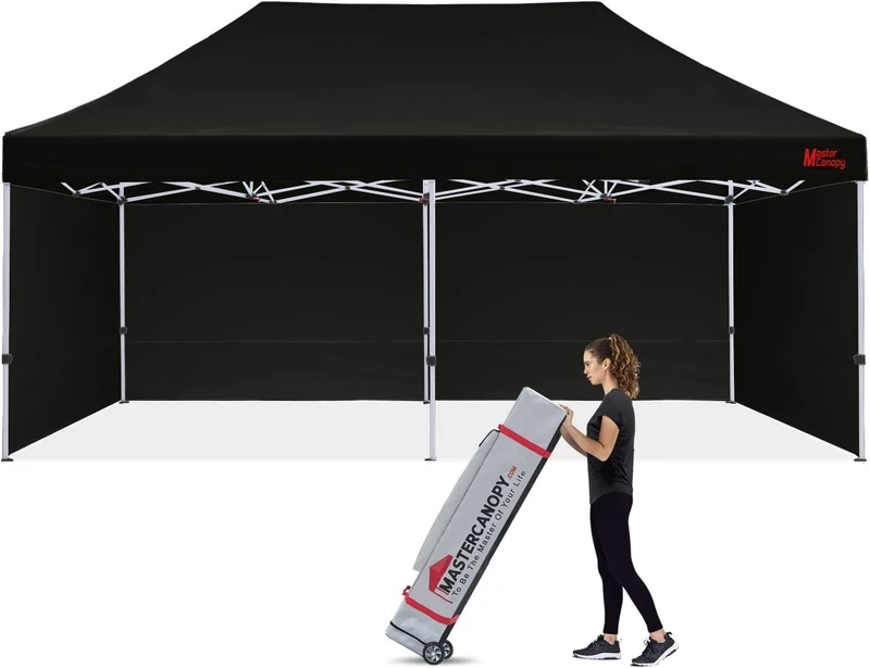 MasterCanopy Heavy Duty Pop-up Gazebo tent with Sidewalls (3x6M,Black)