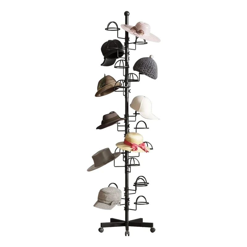 Thick forest Freestanding Hats Rack Stand Metal Hats Display Stand with 25 Customizable Circular Hooks for Home or Commercial(Black)