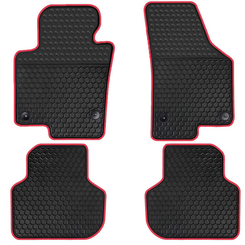 Matericuo Car Floor Mats Custom Fit for 2010-2018 Volkswagen Jetta Sedan Black Red Rubber Auto Liner Mats All Weather Protection Heavy Duty Odorless