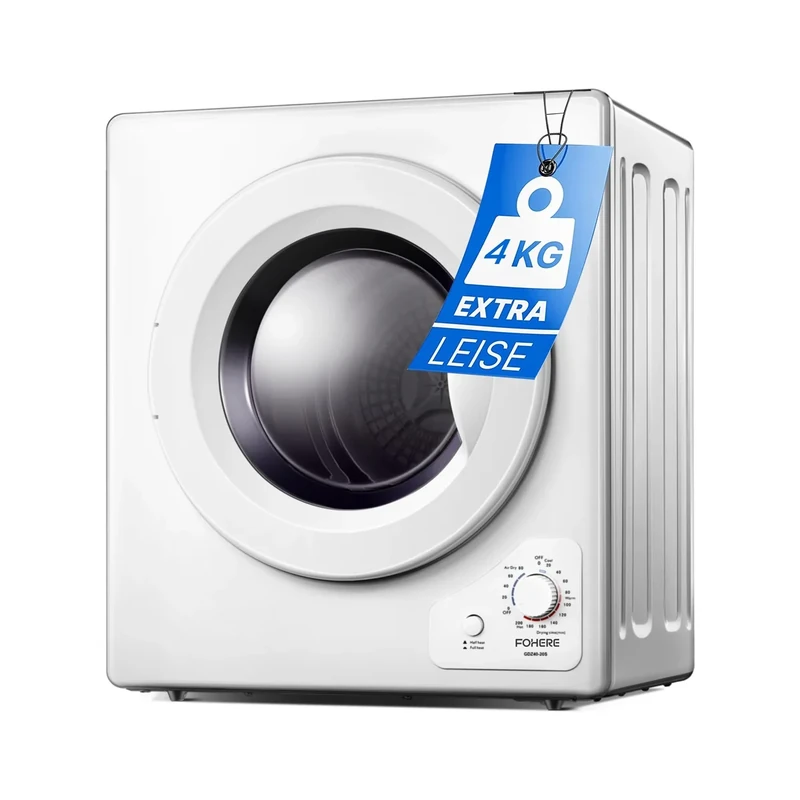 4KG Vented Tumble Dryer with Sensor Dry, FOHERE 1200W Compact Tumble Dryer with Stainless Steel Tub, Control Panel Downside Easy Control for 5 Automatic Drying Mode, White