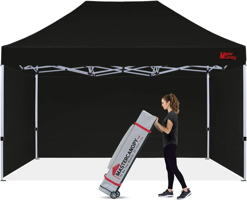MasterCanopy Heavy Duty Pop-up Gazebo tent with Sidewalls (3x4.5M,Black)