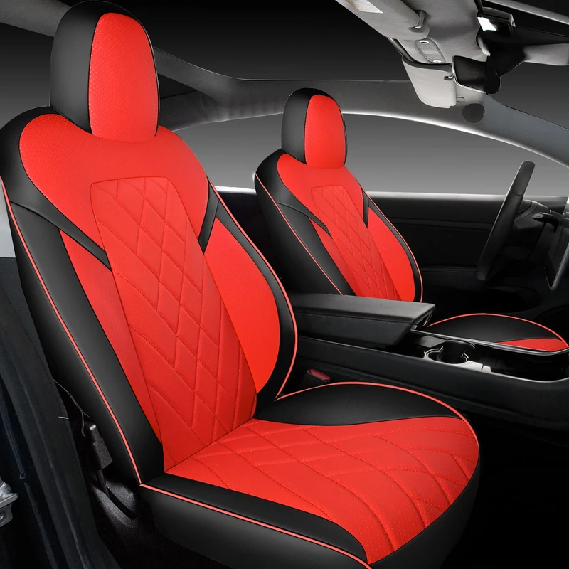 Tapha Faux Leather Seat Cover Set for Tesla Model 3 2017-2022, Breathable and Water-Resistant, Include Seat Covers for Front and Rear Seats (Black/Red)