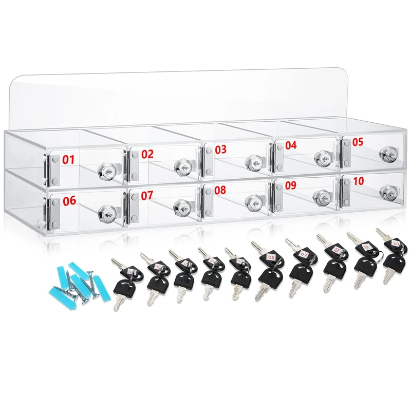 Threan Cell Phone Storage Box Clear Cell Phone Storage Cabinet Wall Mounted Acrylic Cell Phone Storage with Door Locks and Keys for Office School Classroom Factory Employees Students(10 Slots)