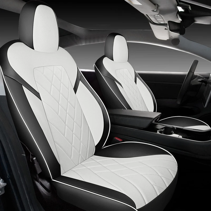TAPHA Faux Leather Seat Cover Set for Tesla Model 3 2017-2022, Breathable and Water-Resistant, Include Seat Covers for Front and Rear Seats (Black/White)