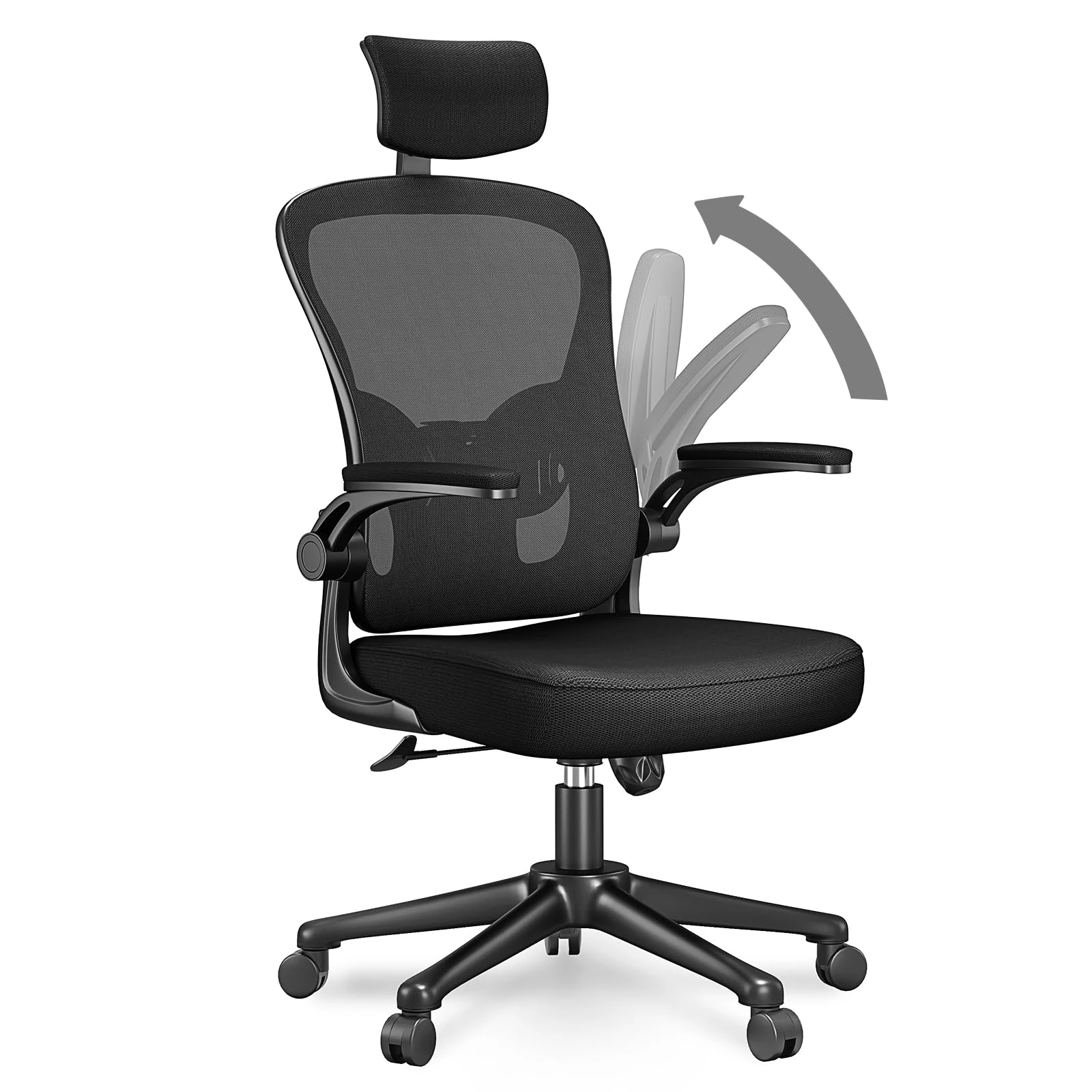 rattantree Office Chair, High Back Desk Chair with Headrest, Ergonomic Computer Adjustable Flip-up Armrest & Lumbar Support, Executive Manager For Home Office, Black, 52 x 50 120 CM, H011