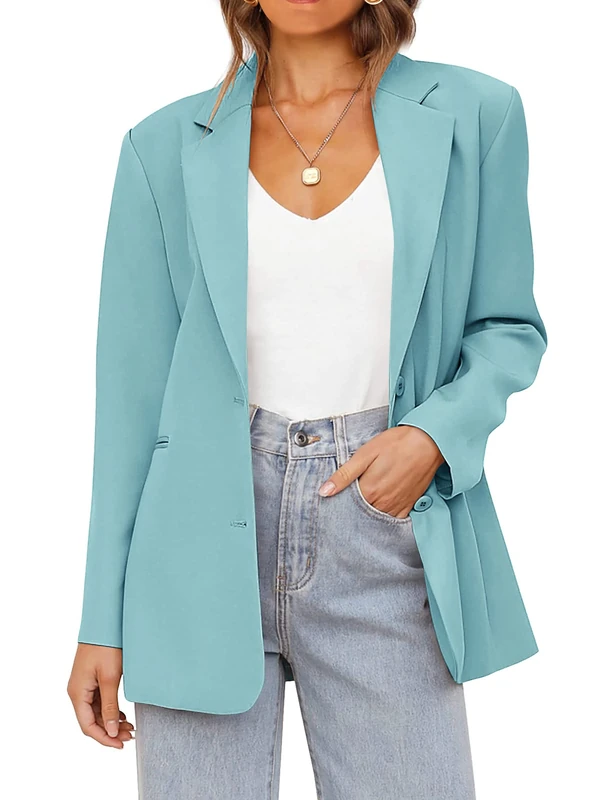 Merokeety Women's 2024 Fall Casual Blazers Long Sleeve Lapel Open Front Button Work Blazer Jackets with Pockets, Sage, M