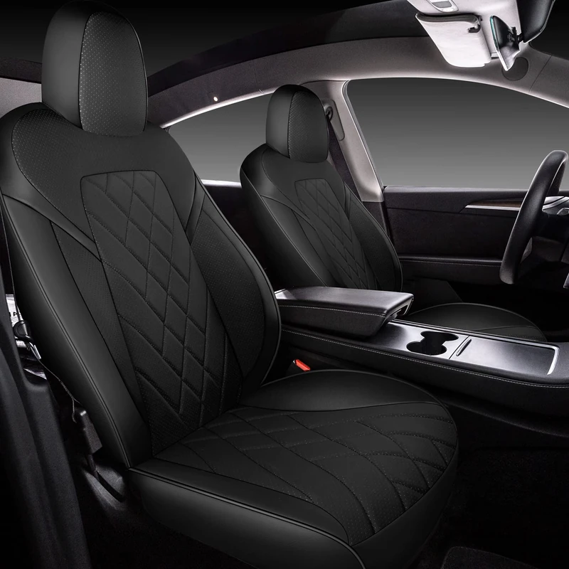 Tapha Faux Leather Seat Cover Set for Tesla Model Y 2020-2022, Breathable and Water-Resistant, Include Seat Covers for Front and Rear Seats (Black)