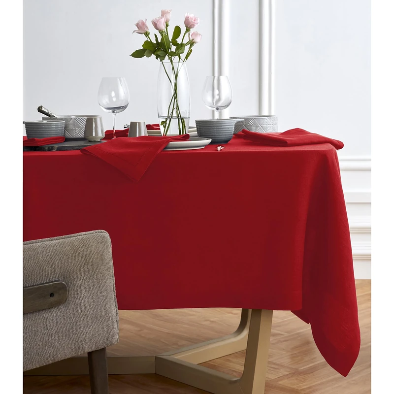 Solino Home Linen Tablecloth 70 x 70 Inch – Prewashed Red, 100% Pure Linen Wide Tablecloth – Sonoma, Natural Fabric Square Table Cover for Christmas, Winter, Indoor, Outdoor