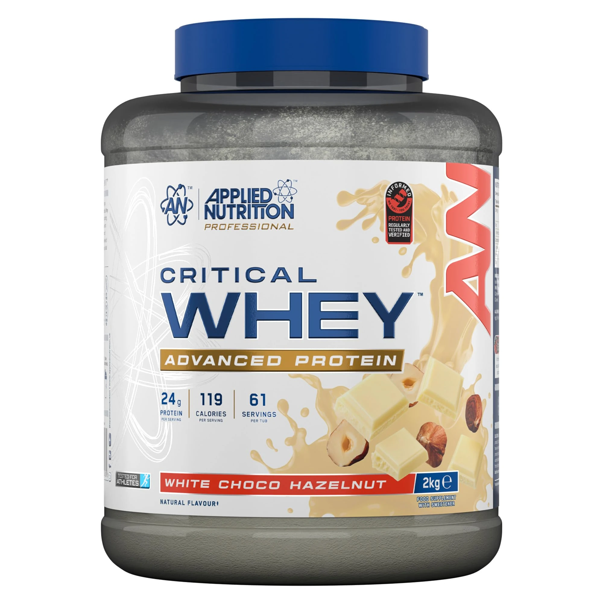 Applied Nutrition Critical Whey Protein Powder – 24g Protein per Serving, High Protein Powder, Protein Shake with BCAAs & Glutamine Packaging May Vary (2Kg - 61 Servings) (White Choco Hazelnut)