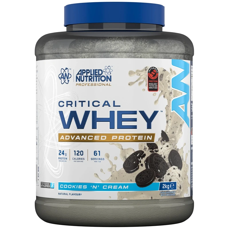 Applied Nutrition Critical Whey Protein Powder – 24g Protein per Serving, High Protein Powder, Protein Shake with BCAAs & Glutamine – Muscle Growth & Recovery (2Kg - 61 Servings) (Cookies ‘N’ Cream)