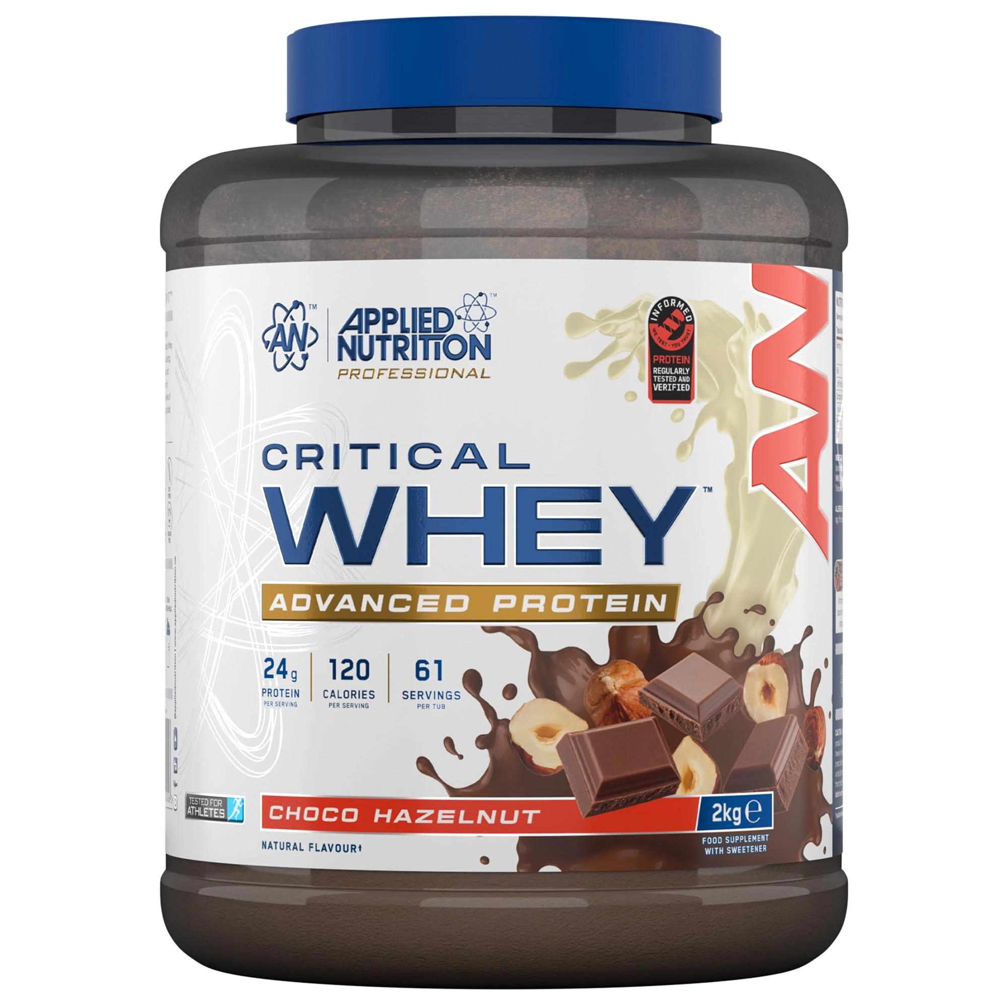 Applied Nutrition Critical Whey Protein Powder – 24g Protein per Serving, High Protein Powder, Protein Shake with BCAAs & Glutamine Packaging May Vary (2Kg - 61 Servings) (Choco Hazelnut)