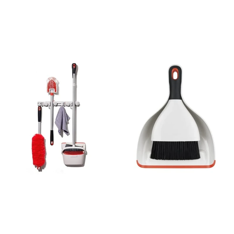 OXO Good Grips Wall-Mounted Mop and Broom Organizer & Good Grips Dustpan & Brush Set