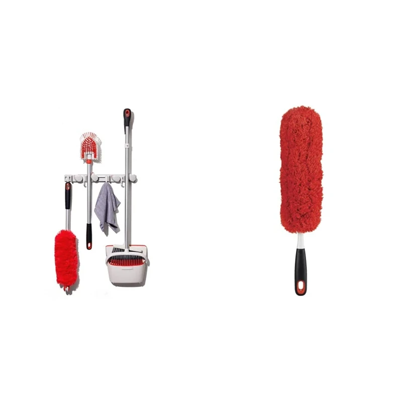 OXO Good Grips Wall-Mounted Mop and Broom Organizer & Good Grips Microfibre Hand Duster