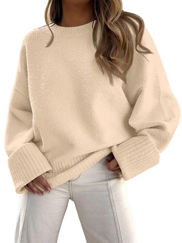 LILLUSORY Women's Oversized Sweaters 2024 Fall Fuzzy Chunky Warm Pullover Sweater, Apricot, Small - Image 1