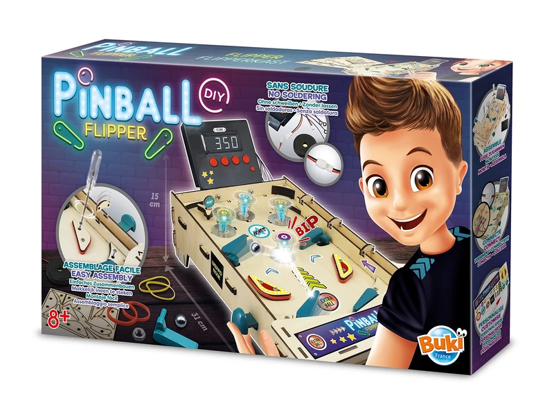 BUKI France Build Your Own Pinball Machine – STEM Electronics Construction Kit for Kids Age 8+ | DIY Arcade Game with Lights, Sounds & Bumpers | Science & Engineering Educational Toy