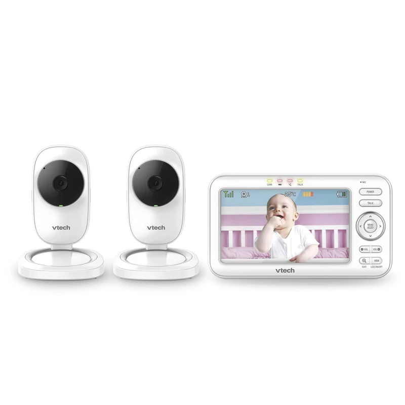VTech LM808-2W Baby Monitor with 2 Camera,300m Long Range,Auto Night Vision,Video Baby Monitor with 5” Screen,2-Way Audio Talk,Temperature Sensor,Power Saving Mode,Lullabies,Wall-mountable Bracket