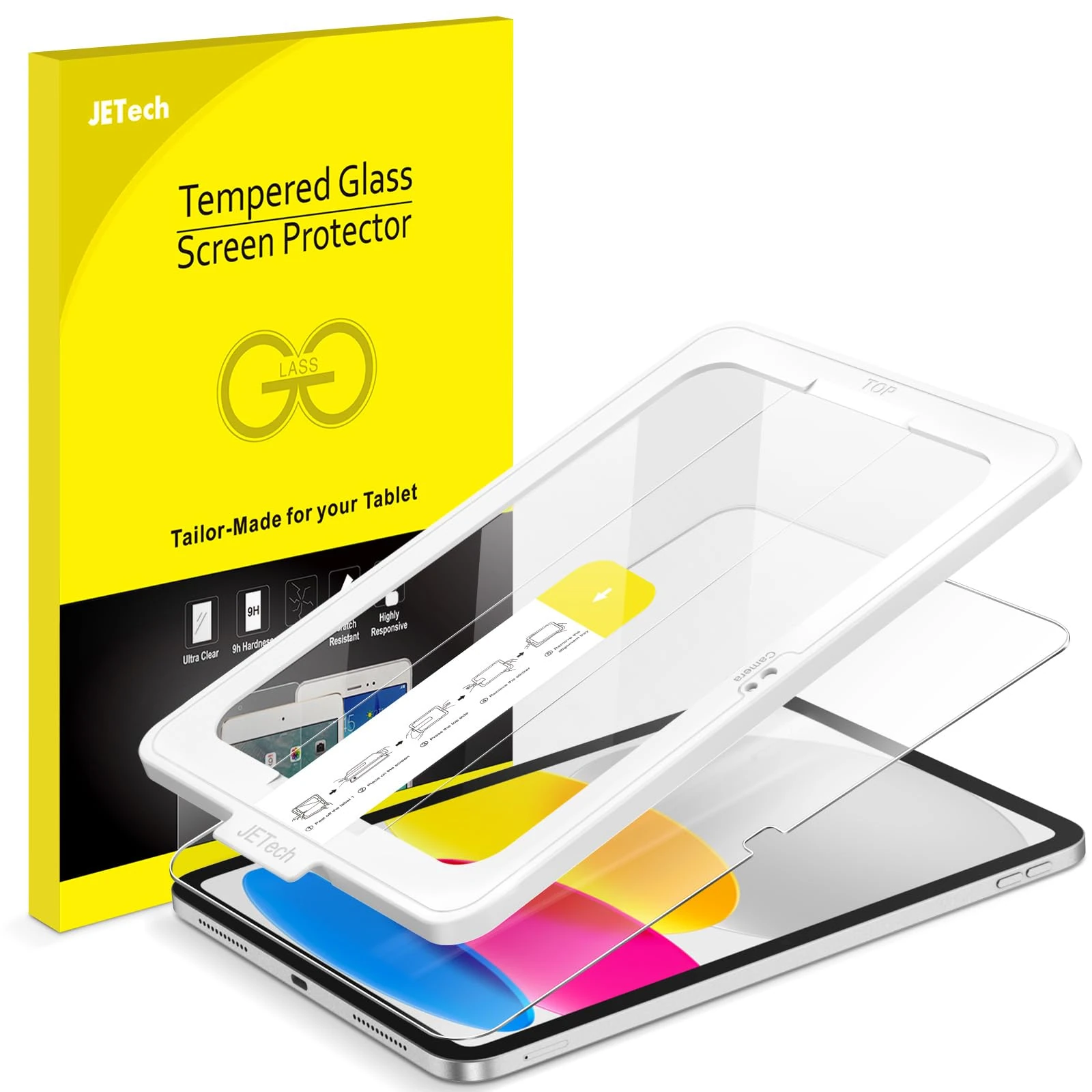 JETech One Touch Install Screen Protector for iPad (A16) 11th/10th Generation (2025/2022), Tempered Glass Film with Auto Alignment Tool Kit, HD Clear