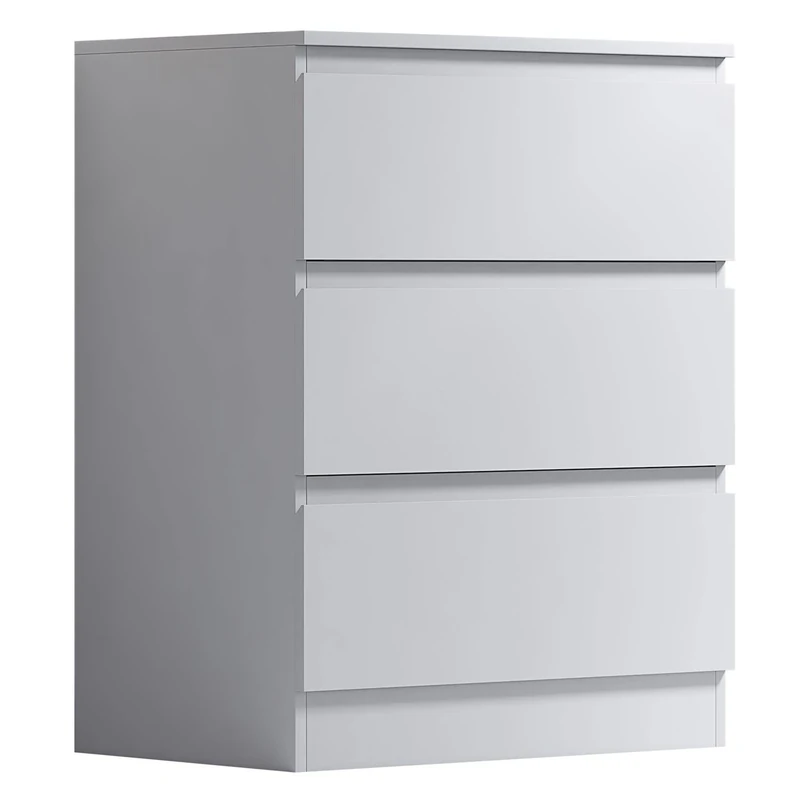 FWStyle Matt White 3 Drawer Chest of Drawers Bedside Cabinet Scandinavian Style Bedroom Furniture