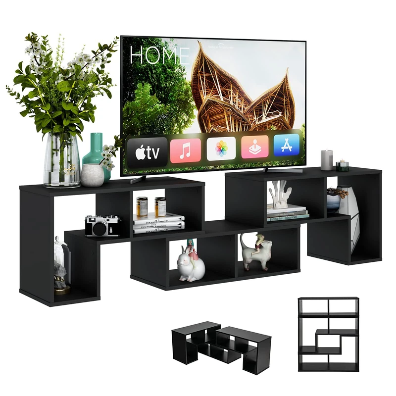CASART TV Stand for TVs up to 65”, Free Combination Media Entertainment Center 3PCS DIY Wooden TV Console Table, Modern TV Cabinet Home Office Storage Shelf Unit for Living Room Bedroom(Black)