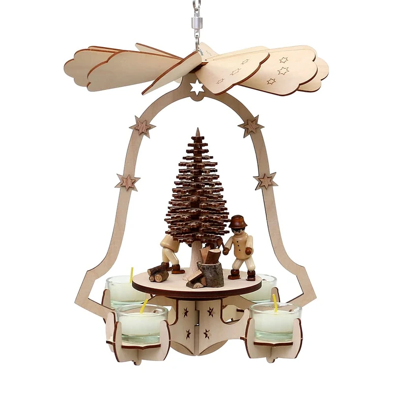 Dekohelden24 Wooden Ceiling, Hanging Pyramid, Forest Worker, Including Swivel Bearing, Approx. 28 cm - Image 1