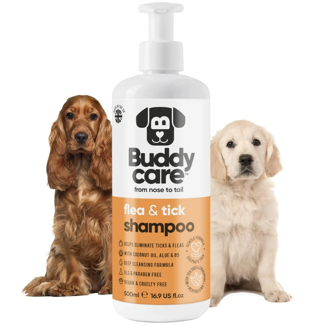 Flea & Tick Dog Shampoo by Buddycare (500ml) Effective Flea Shampoo for Dogs to Help Eliminate Fleas & Ticks Itchy & Sensitive Skin Relief Flea Treatment for Dogs Cleans & Soothes Skin