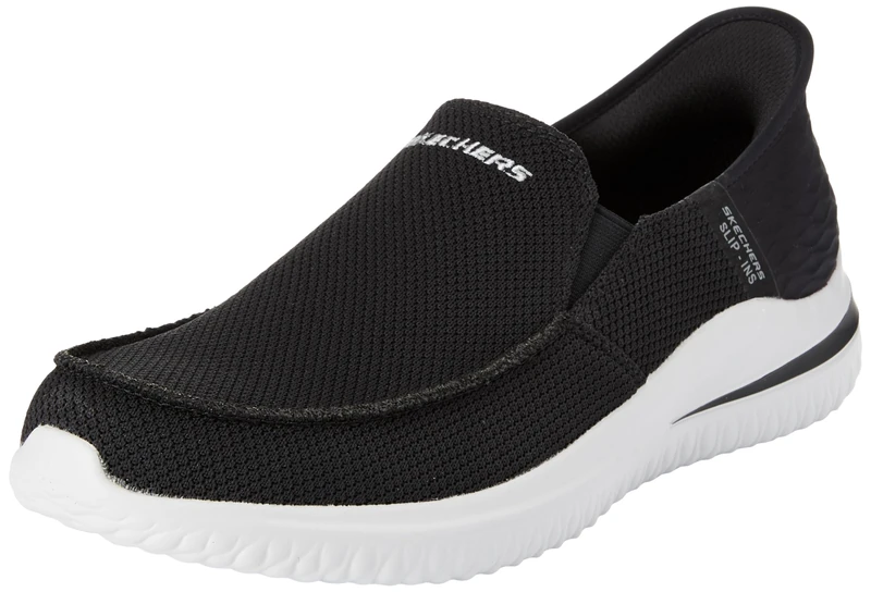 Skechers Men's Delson 3.0 Cabrino Slip-On Sneakers, Black Knit, 8.5 UK
