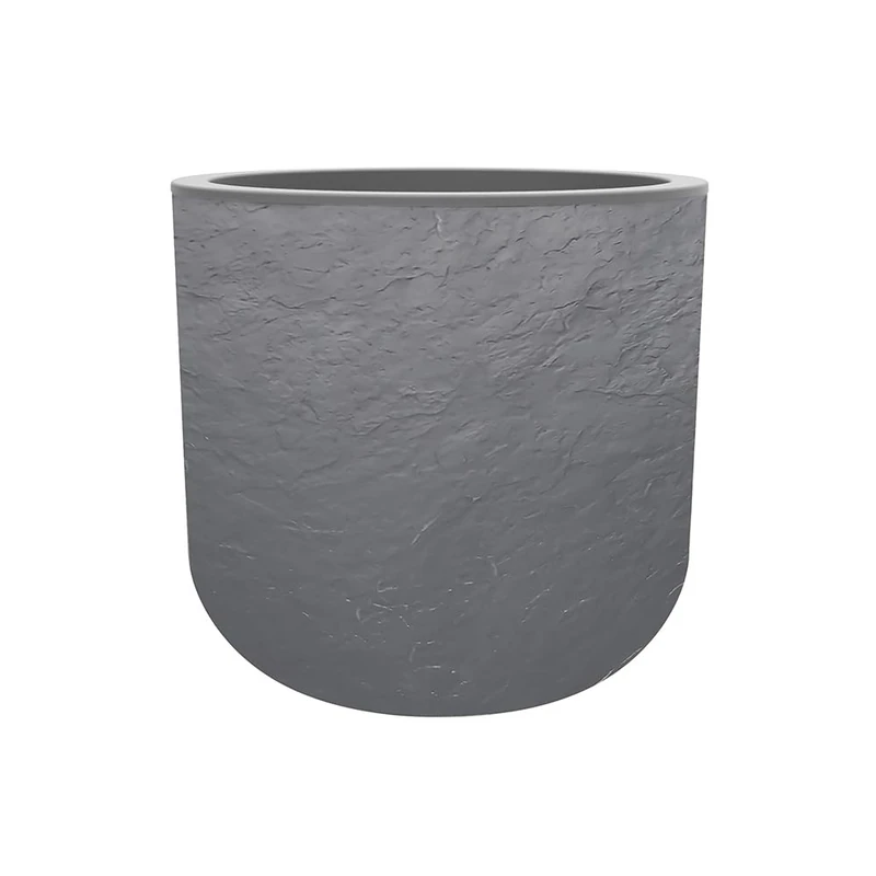 EDA - Round Pot 50 cm Volcania'Up 67 L - Imitation Stone Decor - Single Wall - Water Retention Zone - Diameter 48.5 x Height 46.2 cm - Pebble Grey