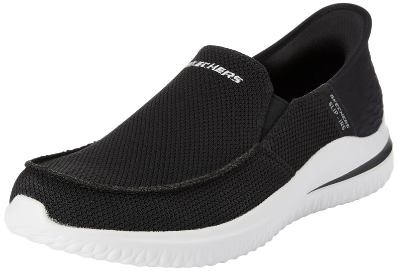 Skechers Men's Delson 3.0 Cabrino Slip-On Sneakers, Black Knit, 10 UK