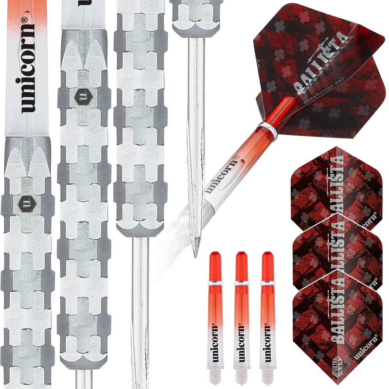 Unicorn Steel Tip Professional Darts Set | Ballista Style 1 | 90% Natural Tungsten Barrels & Volute Points | 25 g