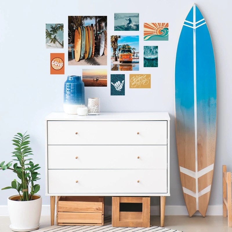 ROOMMATES RMK5338GM Retro Surf Gallery Giant Poster Kit Peel and Stick Wall Stickers Blue Orange Yellow