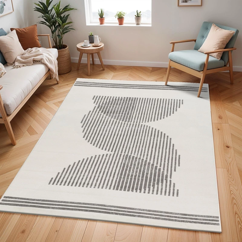 Livabliss Livorno Abstract Rug - Area Rugs Living Room 150x213 cm, Dining Room, Lounge, Kitchen, Bedroom - Modern Marble Large Rug, Soft Luxurious Easy Care Medium Pile, Ivory, Grey and Charcoal