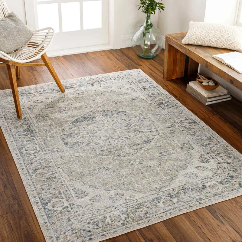 Livabliss Titaf Machine Washable 160x213 cm – Vintage Boho Style, Traditional Design, Easy-Care Washable, Ideal for Living Room, Dining, Kitchen, Hallway, Outdoor – Grey, Olive, Blue, Ivory