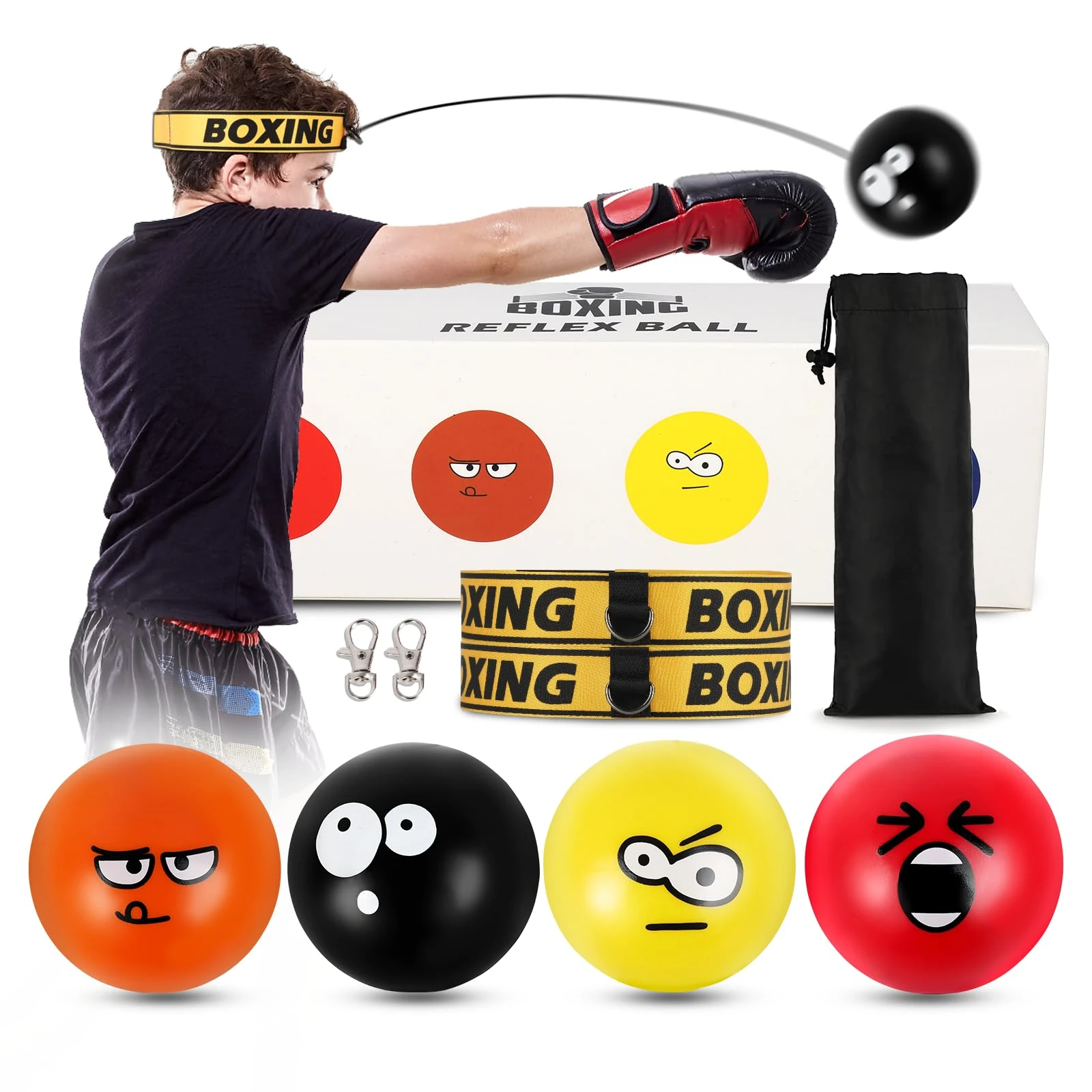 MHYS Reflex Ball, 4 Boxing Reflex Ball with 2 Headband to Improve Hand Eye Coordination and Fitness, Best Boxing Equipment, Speed Training Suitable for Adult/Kids, Red+Orange+Yellow-Black