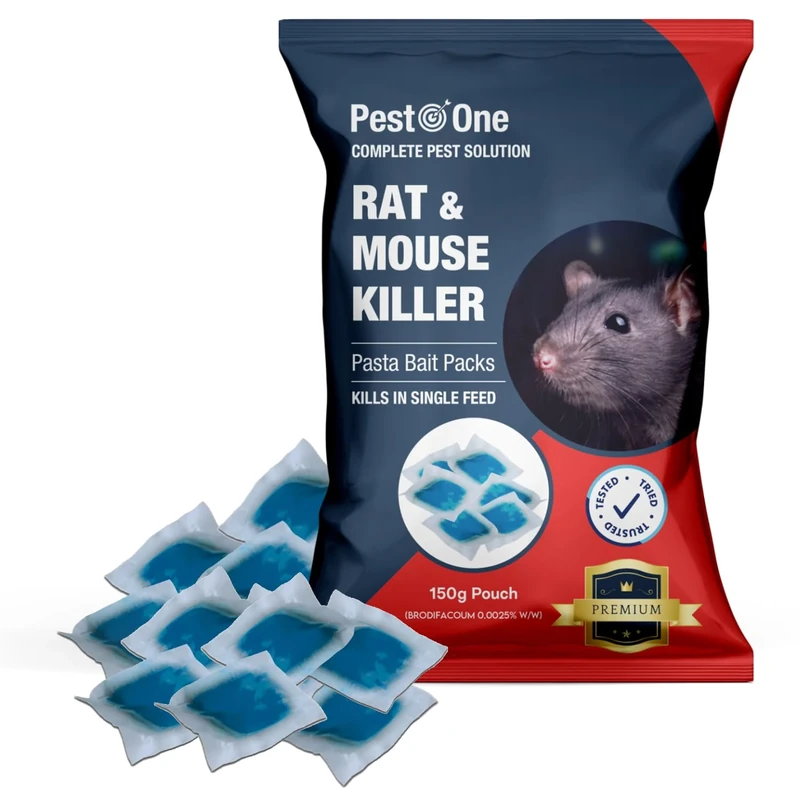 Pest O One Rat Pasta Bait Mouse Poisoning Blue Pasta Sachets Rodent Control Pasta Bait Single Feed Rat Mice Control Pasta Max Strength Blue Pasta Rodent Control 150g Pack (15x10g sachets).