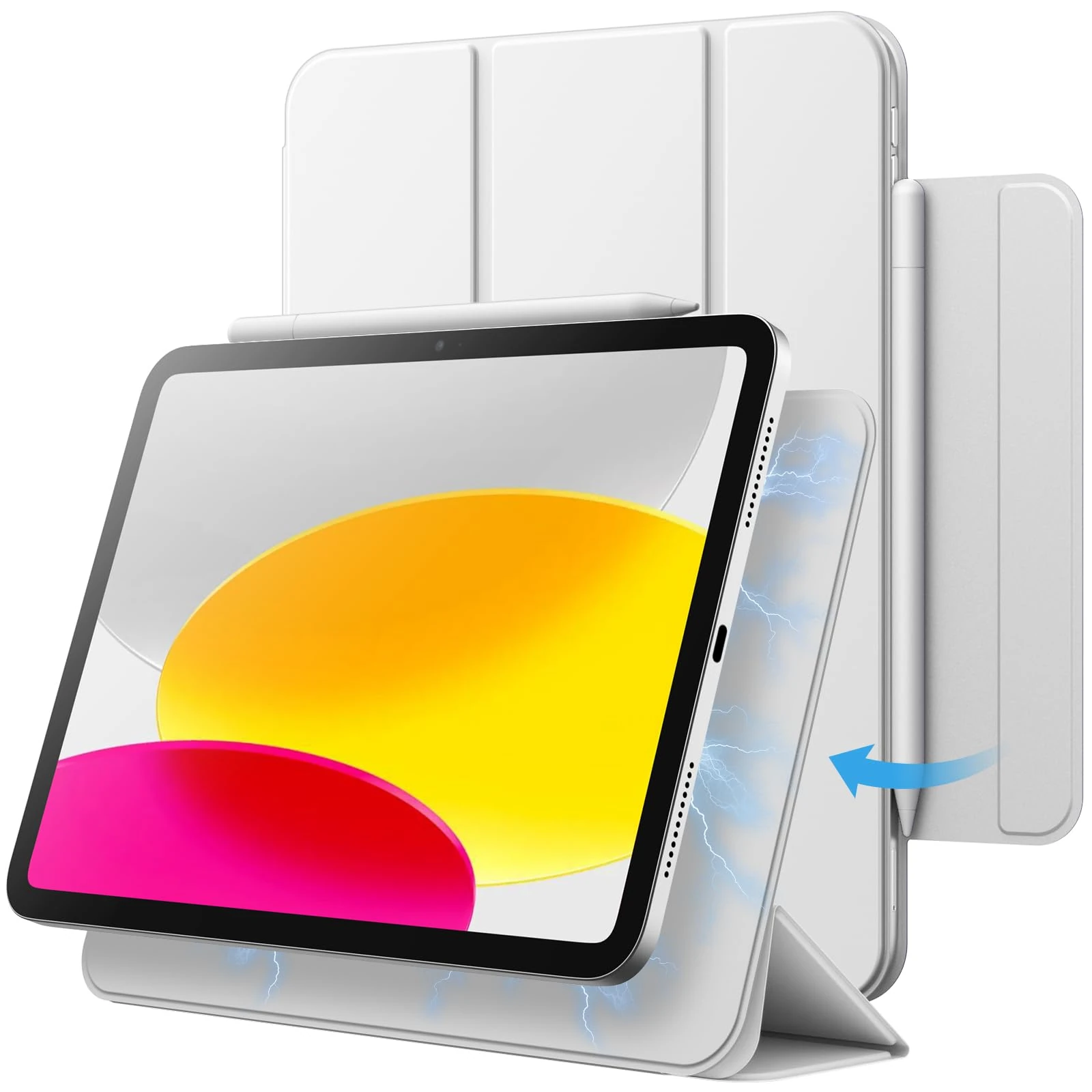 JETech Magnetic Case for iPad (A16) 11th/10th Generation (2025/2022), Magnetic Attachment, Slim Tablet Cover with Auto Wake/Sleep (White)